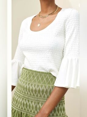 Anthropologie Smocked Bell-Sleeve Top
